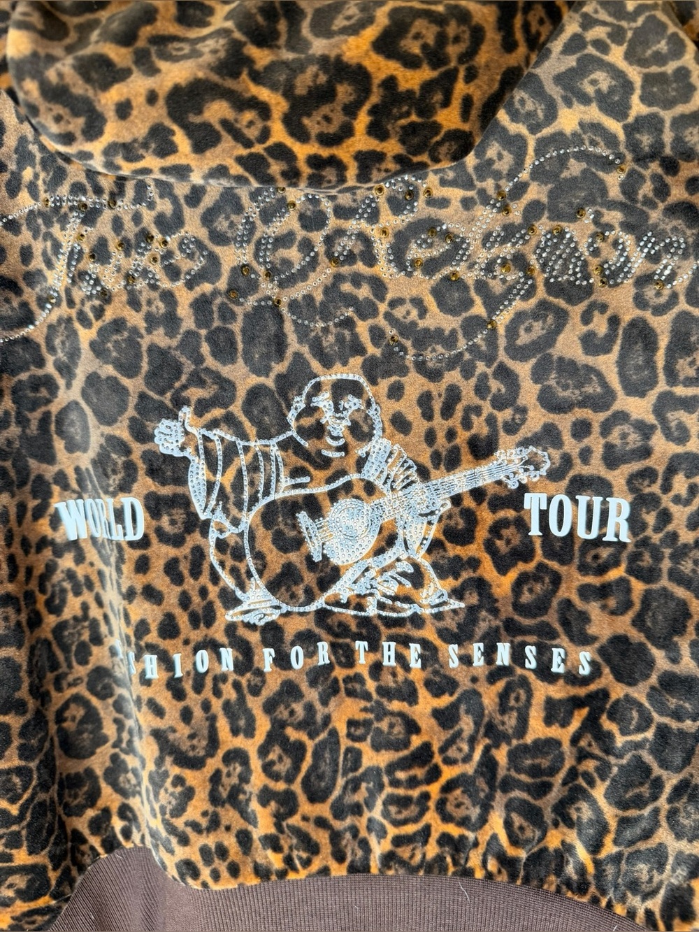 True Religion Leopard Print Velour Zip-Up Hoodie w/ Faux Fur Trim - Picture 4 of 5